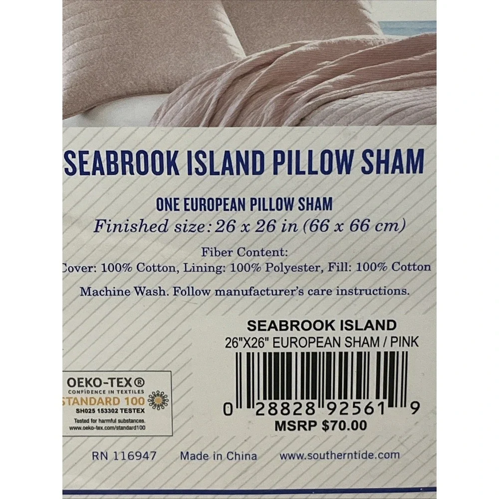 Southern Tide Pair of Euro Pillow Shams Seabrook Island Coral Pink 26x26 New